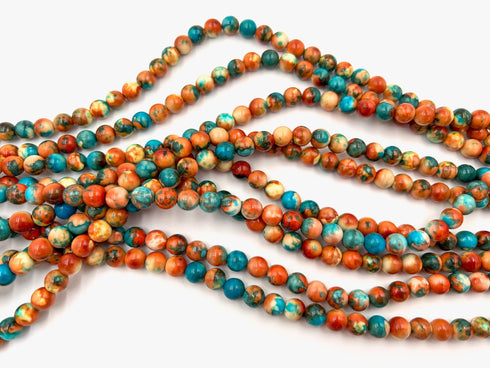 Orange Green Turquoise Jade Gemstone Beads, 8mm, Round